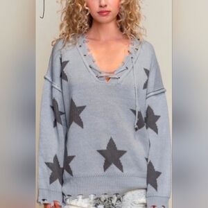 POL Gray Star Sweater